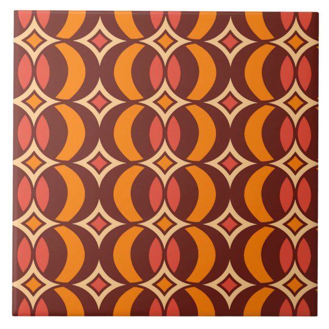 Retro 70s Geometric Globe Pattern Autumn Ceramic Tile (Front)