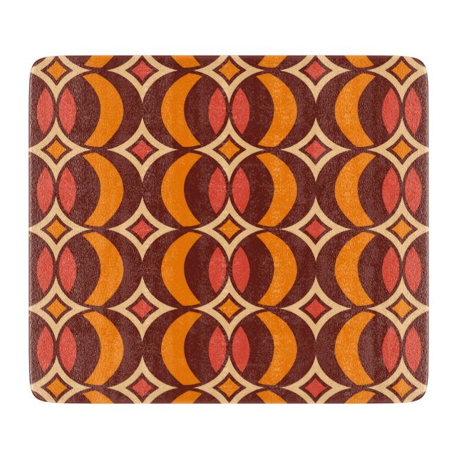 Retro 70s Geometric Globe Pattern Autumn Cutting Board (Front)