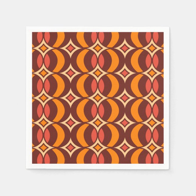 Retro 70s Geometric Globe Pattern Autumn Napkin (Front)