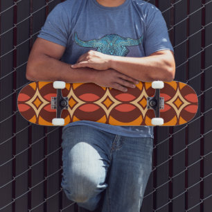 Retro 70s Geometric Globe Pattern Autumn Skateboard