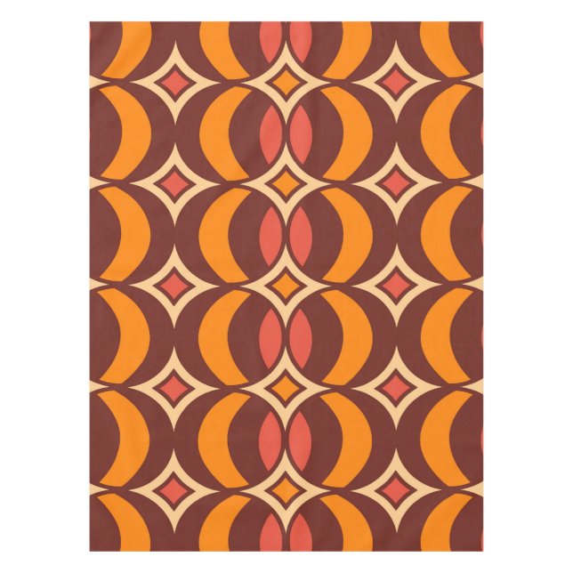 Retro 70s Geometric Globe Pattern Autumn Tablecloth (Front)