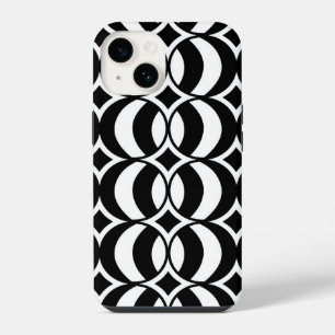Retro 70s Geometric Globe Pattern Black & White iPhone 14 Case