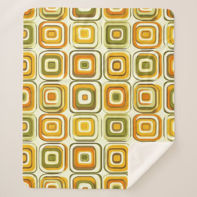 Retro 70s Geometric Pattern in Warm Tones Sherpa Blanket (Front)