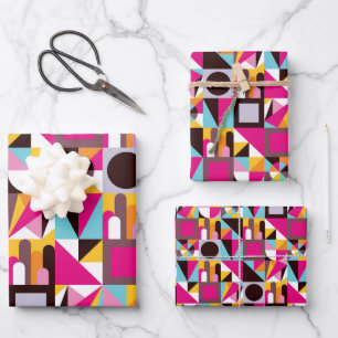 Retro 70s Geometric Pattern Psychedelic Colours  Wrapping Paper Sheet
