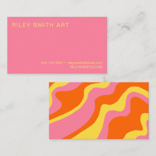 Retro 70s Girly Yellow Pink Colourful Abstract  Business Card