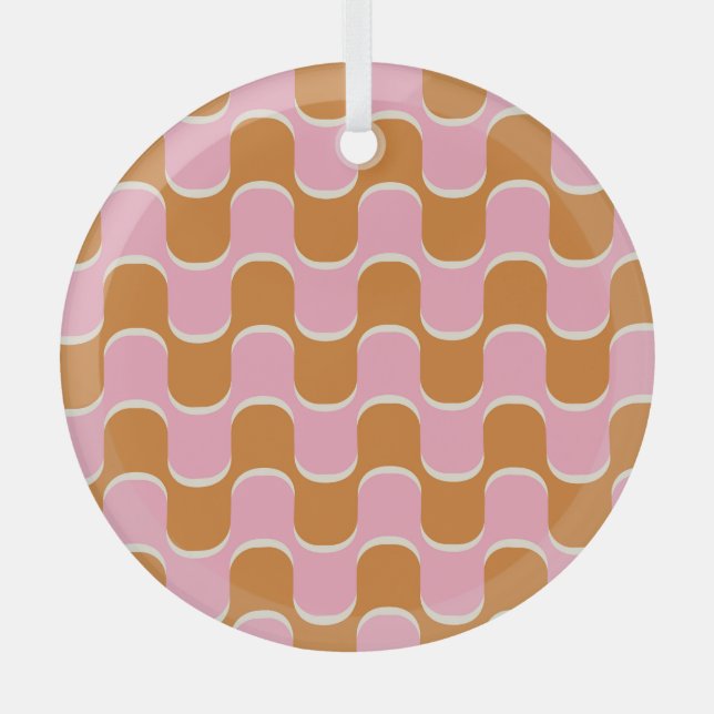 Retro 70s: Gold-Pink Wavy Pattern. Glass Tree Decoration (Front)