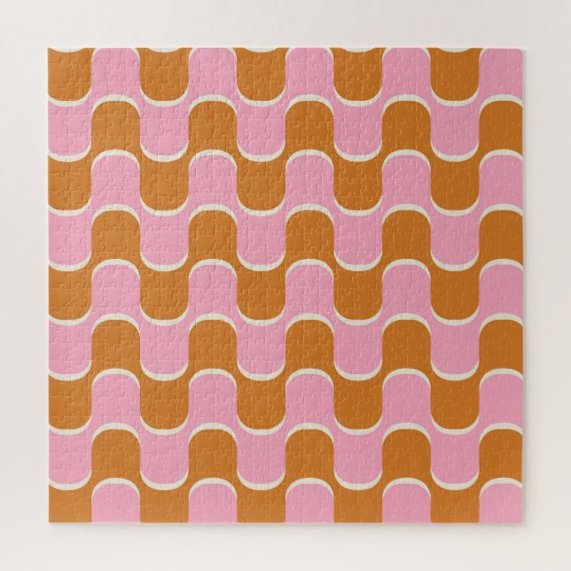 Retro 70s: Gold-Pink Wavy Pattern. Jigsaw Puzzle (Vertical)