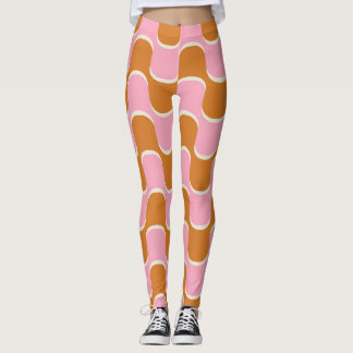Retro 70s: Gold-Pink Wavy Pattern. Leggings