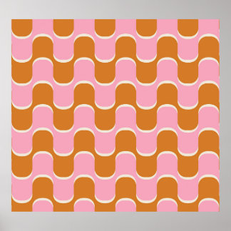 Retro 70s: Gold-Pink Wavy Pattern. Poster