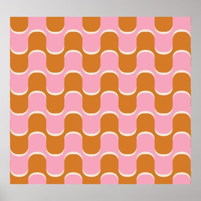 Retro 70s: Gold-Pink Wavy Pattern. Poster (Front)