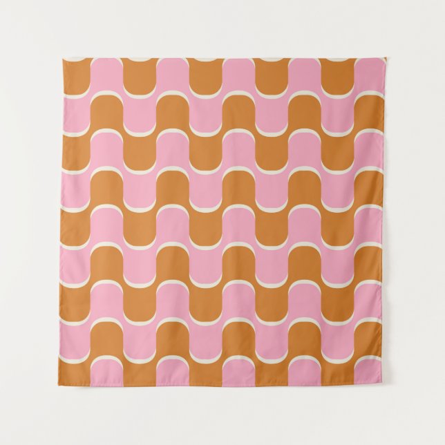 Retro 70s: Gold-Pink Wavy Pattern. Tapestry (Front)