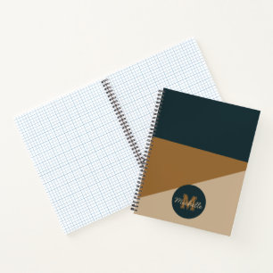 retro 70s Green Brown vintage colour block monogra Notebook