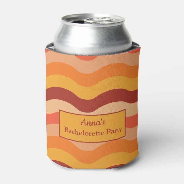 Retro 70s Groovy Abstract Waves Bachelorette Party Can Cooler (Can Front)
