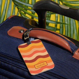 Retro 70s groovy abstract waves orange and yellow  luggage tag