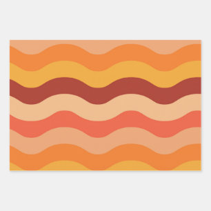 Retro 70s groovy abstract waves orange and yellow  wrapping paper sheet