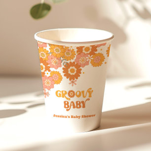 Retro 70s groovy baby floral baby shower paper cups