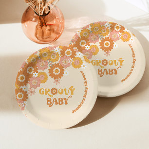 Retro 70s groovy baby shower napkins paper plates