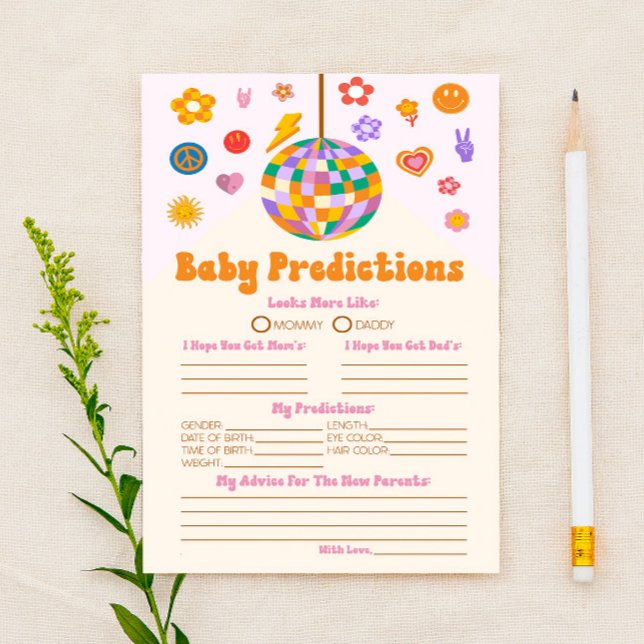 Retro 70's Groovy Baby Shower Predictions Activity Stationery (Creator Uploaded)