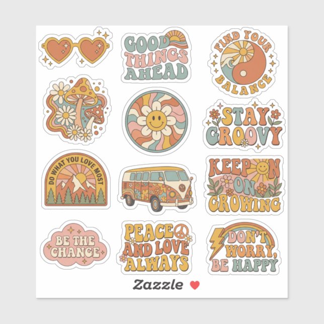 Retro 70s Groovy Boho Decals Sticker Pack (Sheet)