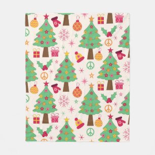 Retro 70s Groovy Christmas Trees Pattern  Fleece Blanket