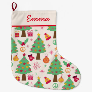 Retro 70s Groovy Christmas Trees Pattern Name  Large Christmas Stocking