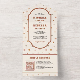 Retro 70's Groovy Delicate Flowers QR Code Wedding All In One Invitation