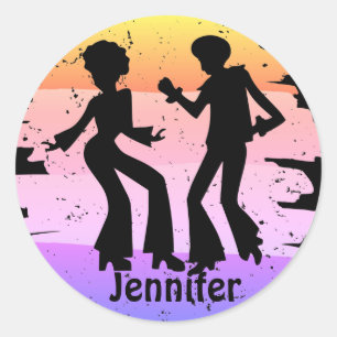 Retro 70s Groovy Disco Dancers Silhouettes Classic Round Sticker