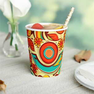 Retro 70s Groovy Fall Autumn Elements Pattern Paper Cups