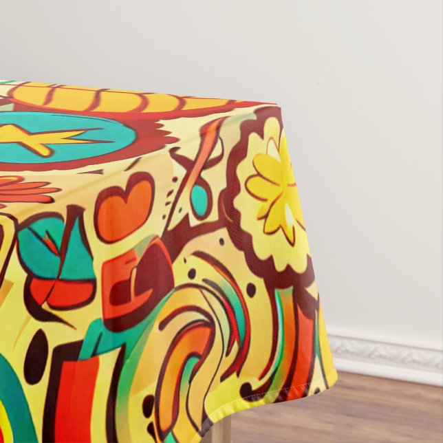 Retro 70s Groovy Fall Autumn Elements Pattern  Tablecloth (In Situ)