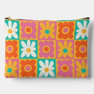 Retro 70s Groovy Floral Chequerboard Colourful Pat Accessory Pouch
