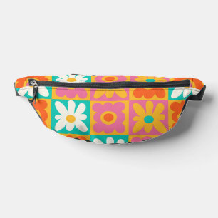 Retro 70s Groovy Floral Chequerboard Colourful Pat Bum Bags