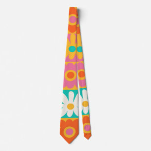 Retro 70s Groovy Floral Chequerboard Colourful Pat Tie