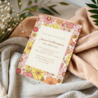Retro 70s Groovy Floral Pink Yellow 30th Birthday