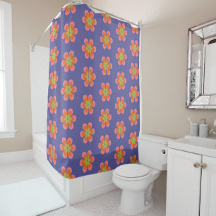 Retro 70s Groovy Flower Pattern in Purple Shower Curtain