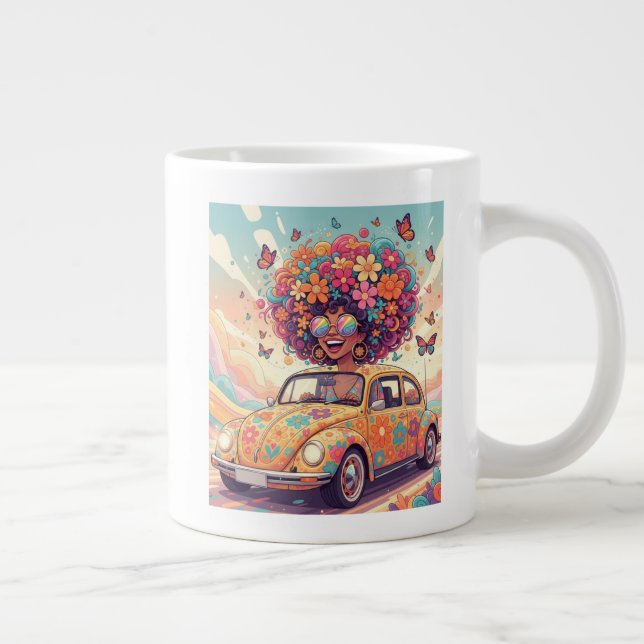 Retro 70s Groovy Flower Power Large Coffee Mug (Right)