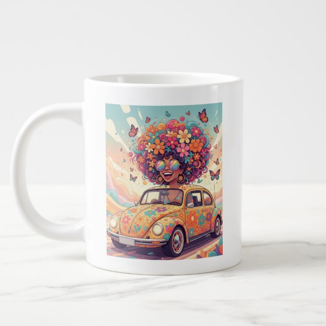 Retro 70s Groovy Flower Power Large Coffee Mug (Left)