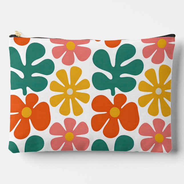 Retro 70s Groovy Folk Art Floral Pattern Accessory Pouch (Front)