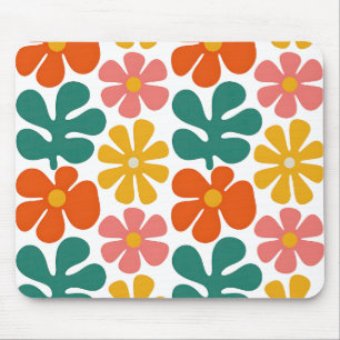 Retro 70s Groovy Folk Art Floral Pattern Mouse Pad