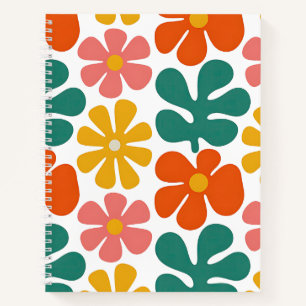 Retro 70s Groovy Folk Art Floral Pattern Notebook