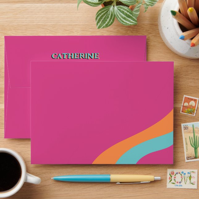 Retro 70s Groovy Fuchsia Fun Wedding Envelope (Desk)