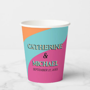 Retro 70s Groovy Fuchsia Fun Wedding Paper Cups