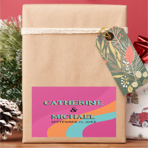 Retro 70s Groovy Fuchsia Fun Wedding Rectangular Sticker