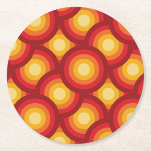 Retro 70s Groovy Geometric Circles Pattern Round Paper Coaster