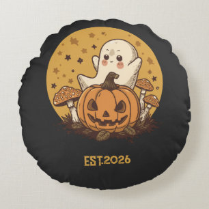 Retro 70s Groovy Ghost Halloween Mid-Century Moder Round Cushion