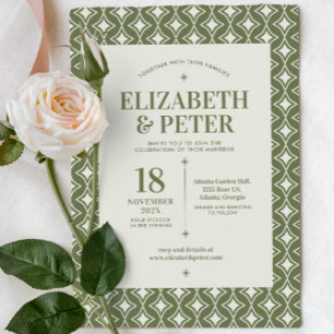 Retro 70s Groovy Green Wedding Invitation