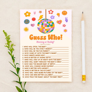 Retro 70's Groovy Guess Who! Baby Shower Game Stationery