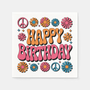 Retro 70s Groovy Happy Birthday Greeting Napkin