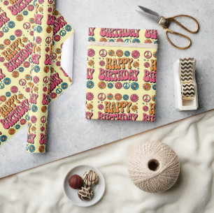Retro 70s Groovy Happy Birthday Greeting Wrapping Paper