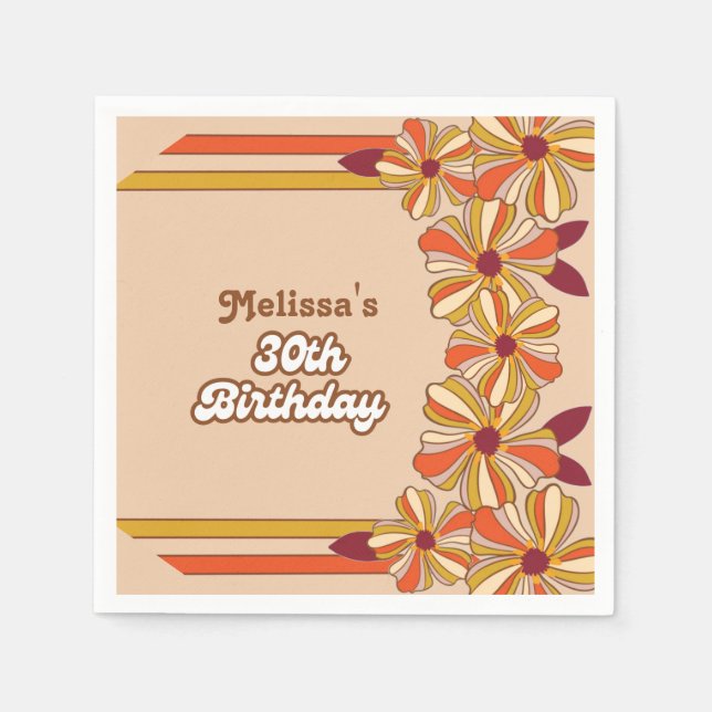 Retro 70s Groovy Hippie Flower 30th Birthday  Napkin (Front)
