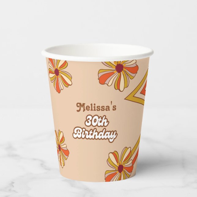 Retro 70s Groovy Hippie Flower 30th Birthday  Paper Cups (Front)